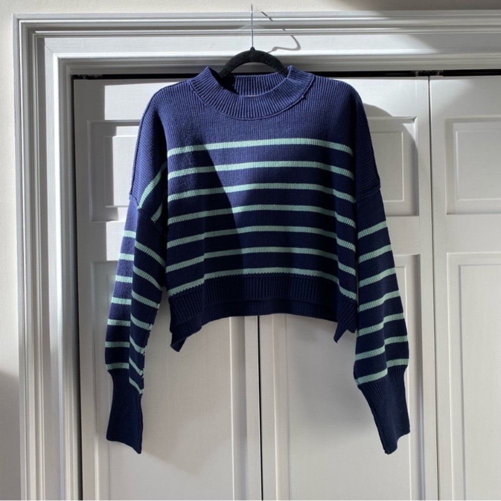 Free People Easy Street Cropped Striped Pullover Oversized Sweater | Size XL - Picture 7 of 9